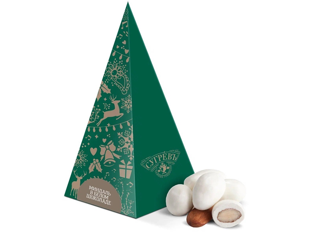 Драже миндаль в белой шоколадной глазури в подарочной упаковке с логотипом СУГРЕВЪ | Print Logo