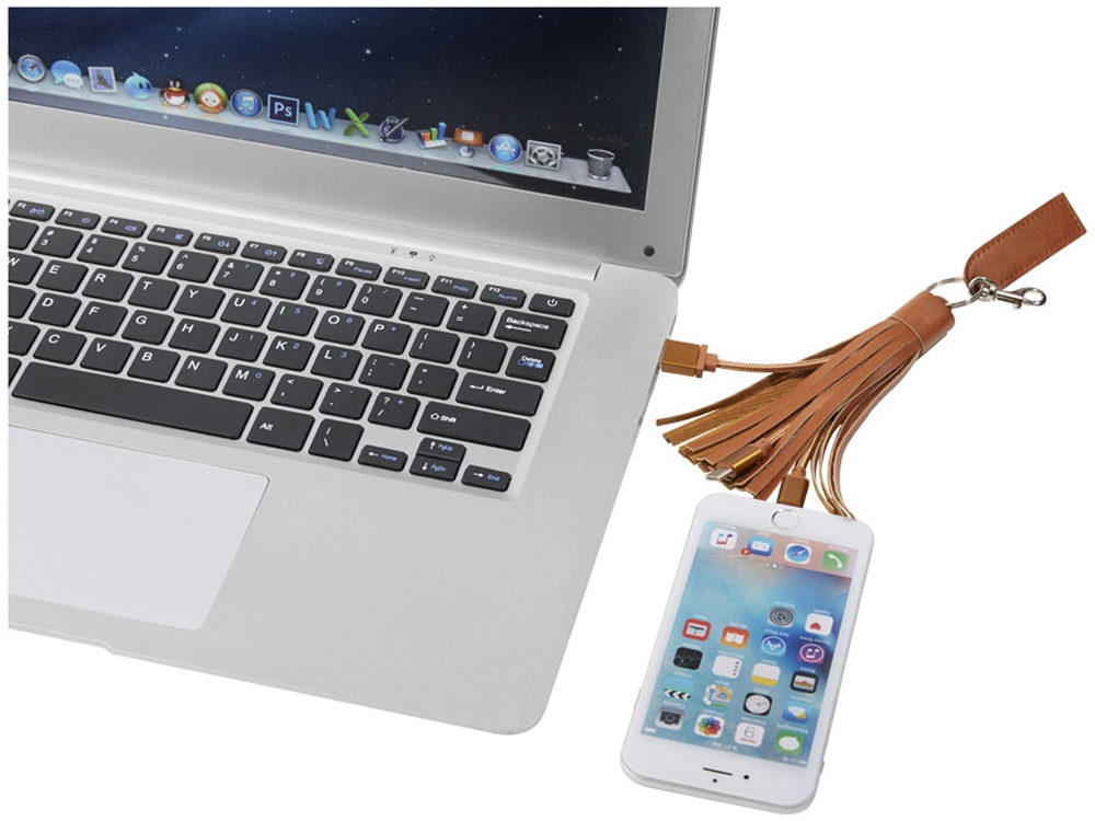 Тканевый кабель для зарядки Tassel 3-в-1, коричневый