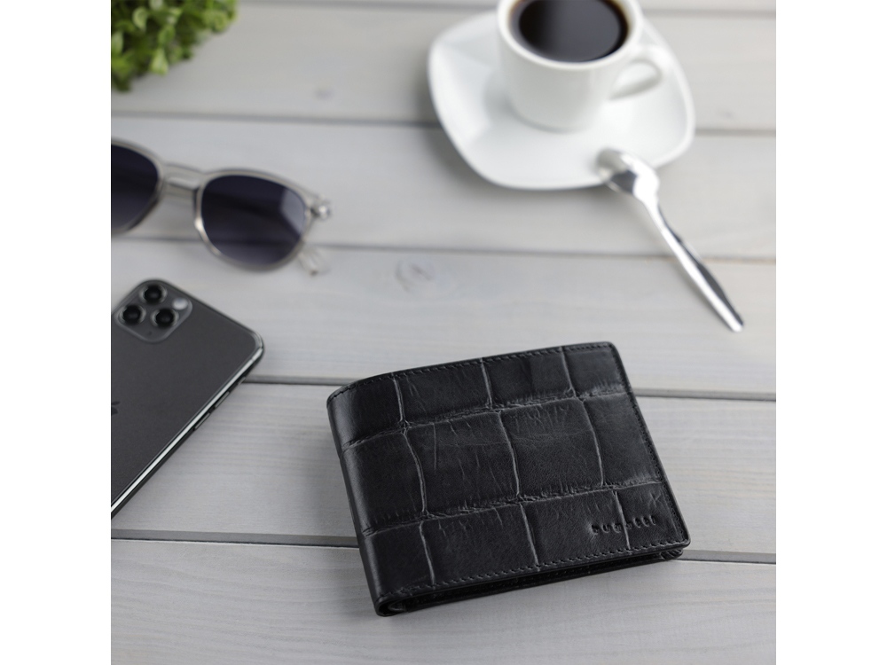 Портмоне BUGATTI НЕВИО | NEVIO, чёрный, воловья кожа/козья кожа/полиэстер, 12,5х2,5х9,3 см