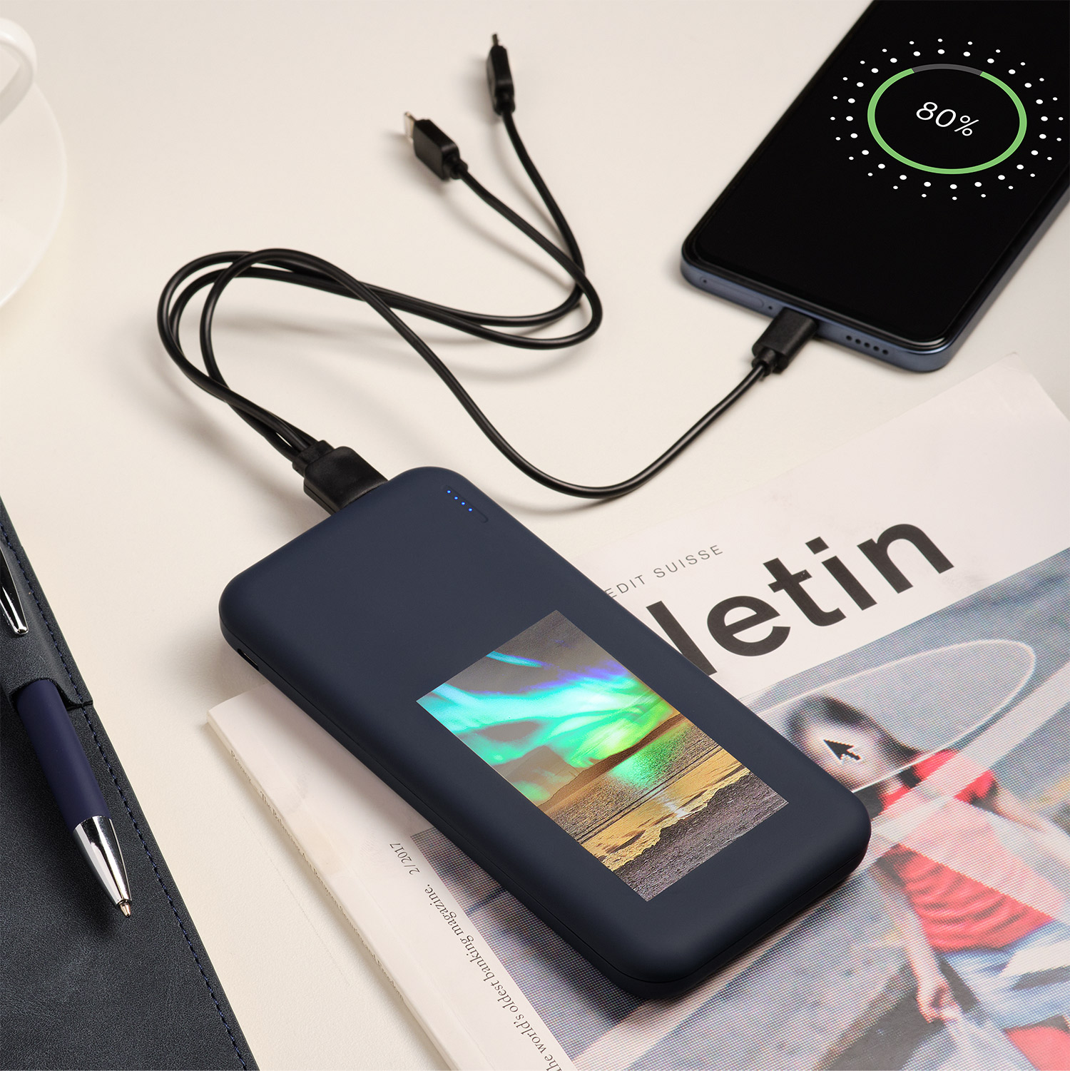 Внешний аккумулятор с подсветкой Люче (Luce) 10000 mAh, белый фото на сайте Print Logo.