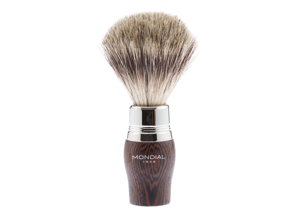 Бритвенный набор Mondial: станок MACH3, помазок, подставка; дерево Венге