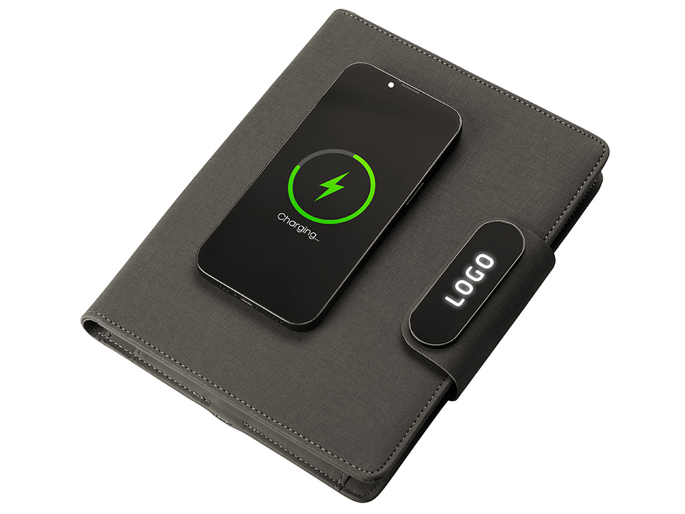 Подарочный набор металлическая ручка и блокнот А5 Twilight  со светящимся логотипом и пауэрбэнком