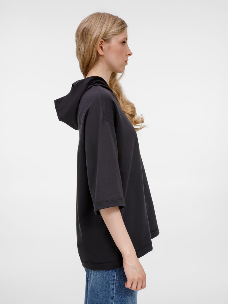 Футболка оверсайз унисекс с капюшоном Neofit, черная, размер XS/S