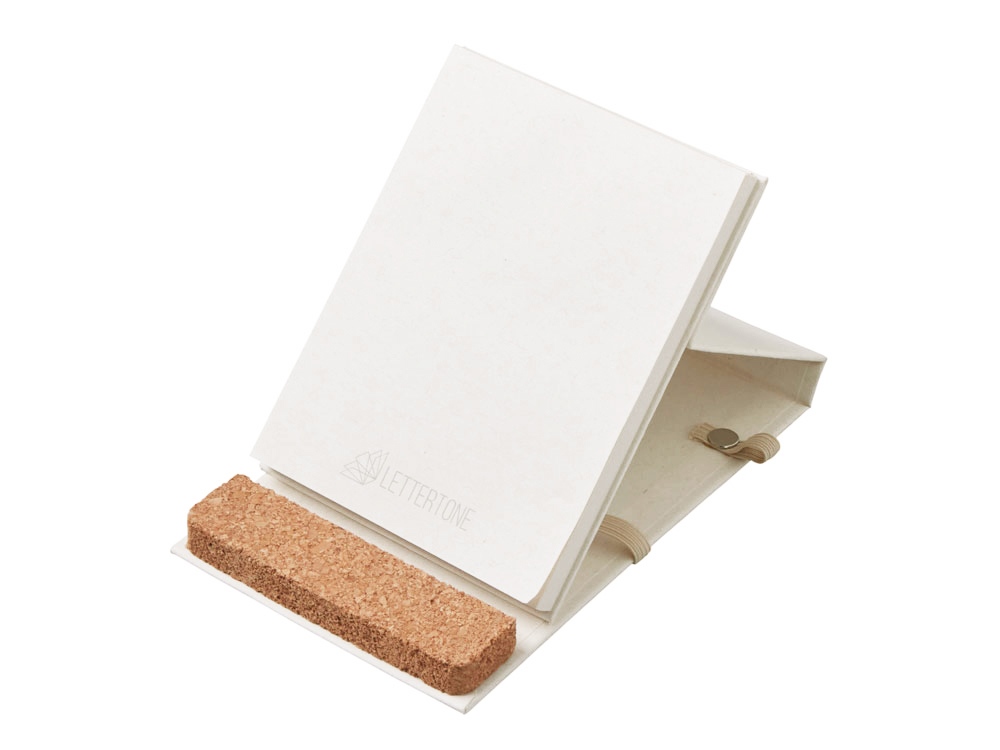 Блокнот с подставкой для телефона из пробки Milky S, молочно-белый