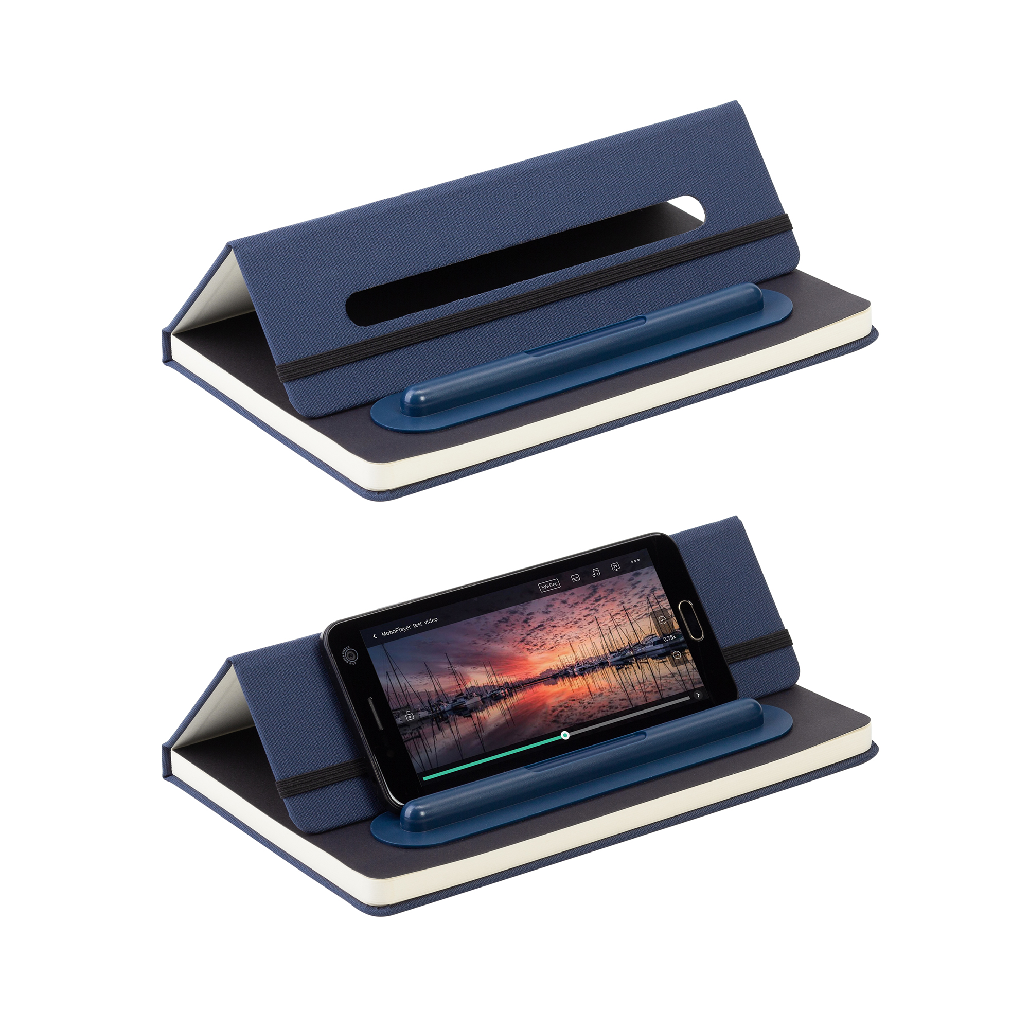 Блокнот "Prime" с ручкой и вечным карандашом в пенале, с подставкой под смартфон фото на сайте Print Logo.