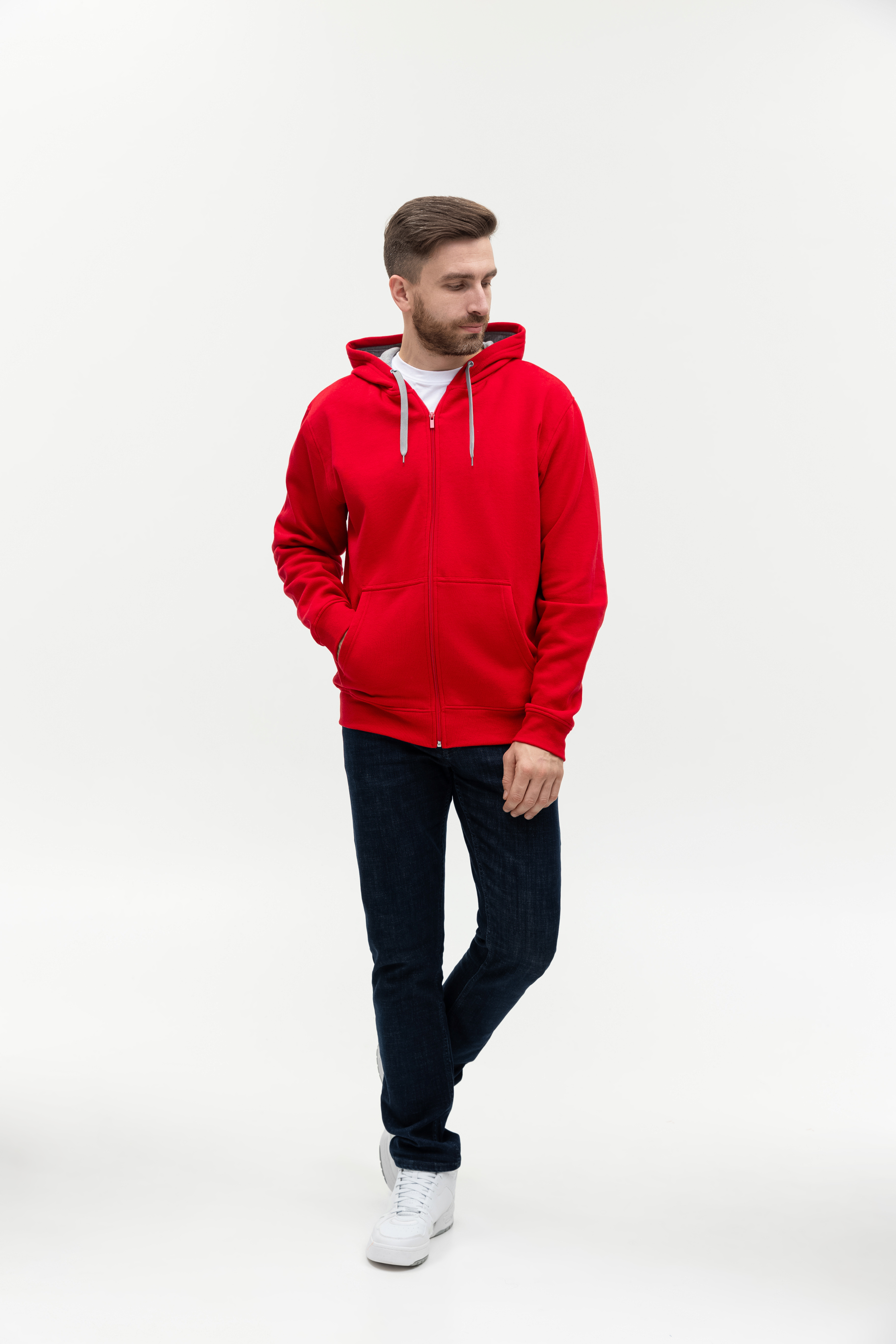 Толстовка мужская STAN с капюшоном на молнии футер с начёсом 280, 17, Красный,  (14)  (52/XL)