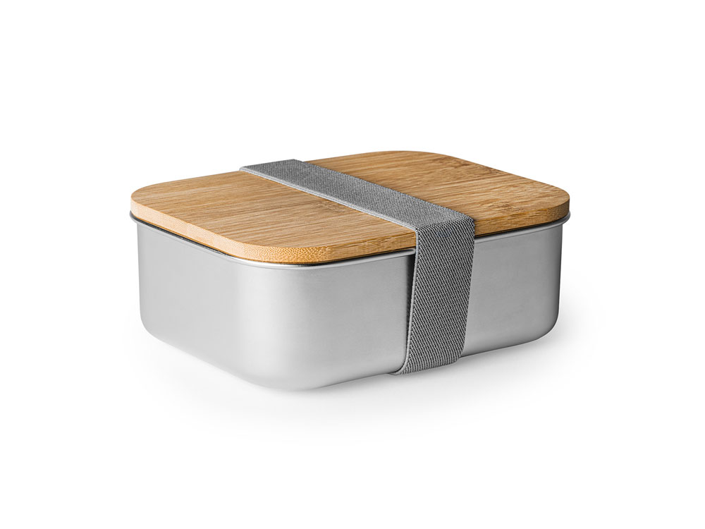 Ланч-бокс KORLAN из нержавеющей стали с бамбуковой крышкой с логотипом  | Print Logo