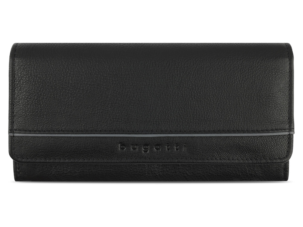 Кошелёк женский BUGATTI Banda, с защитой данных RFID, чёрный, кожа/полиэстер, 18,5х2,5х9,5 см