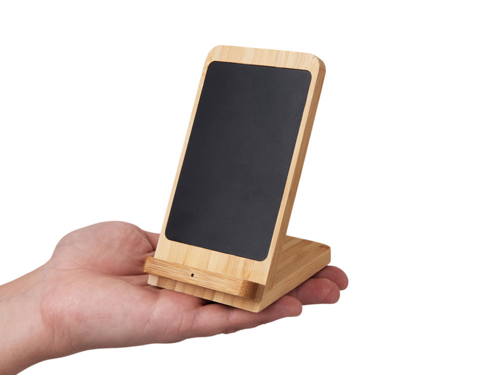 Беспроводное зарядное устройство 2-в-1 с подсветкой лого Reedia S4, 15 Вт, бамбук, черный