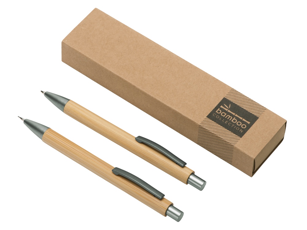 Подарочный набор Tender bamboo с шариковой ручкой и механическим карандашом из бамбука с логотипом  | Print Logo