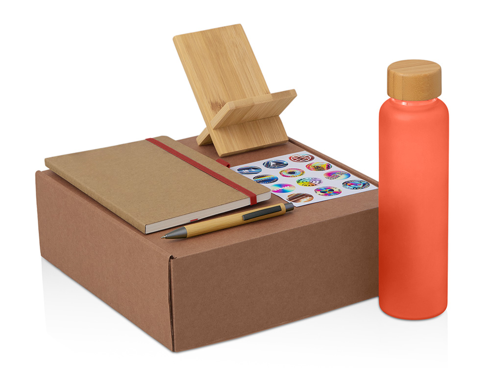 Набор Wooden с бутылкой, блокнотом, ручкой и подставкой для телефона с логотипом  | Print Logo