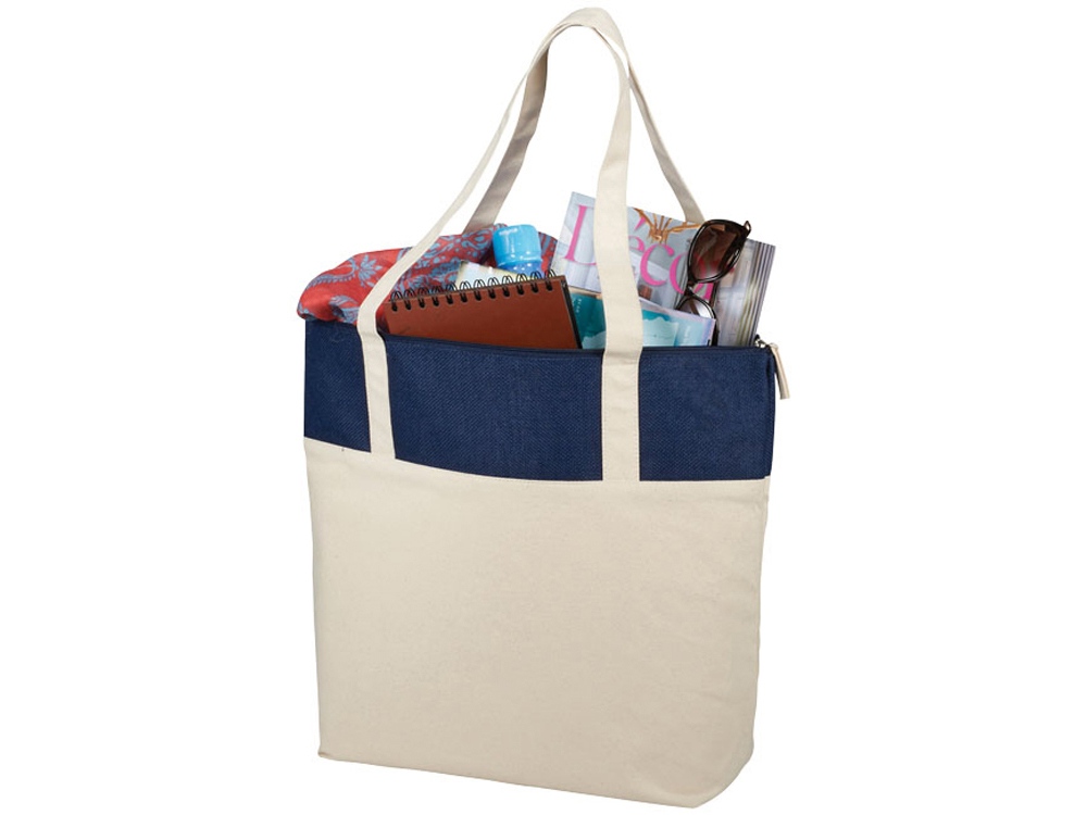 Сумка на молнии, натуральный/темно-синий