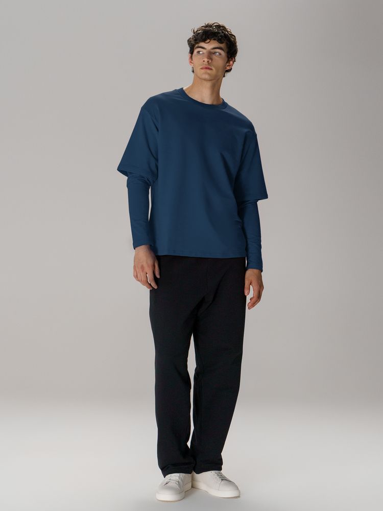 Футболка оверсайз с двойным рукавом Kosmos, темно-синяя, размер M/L