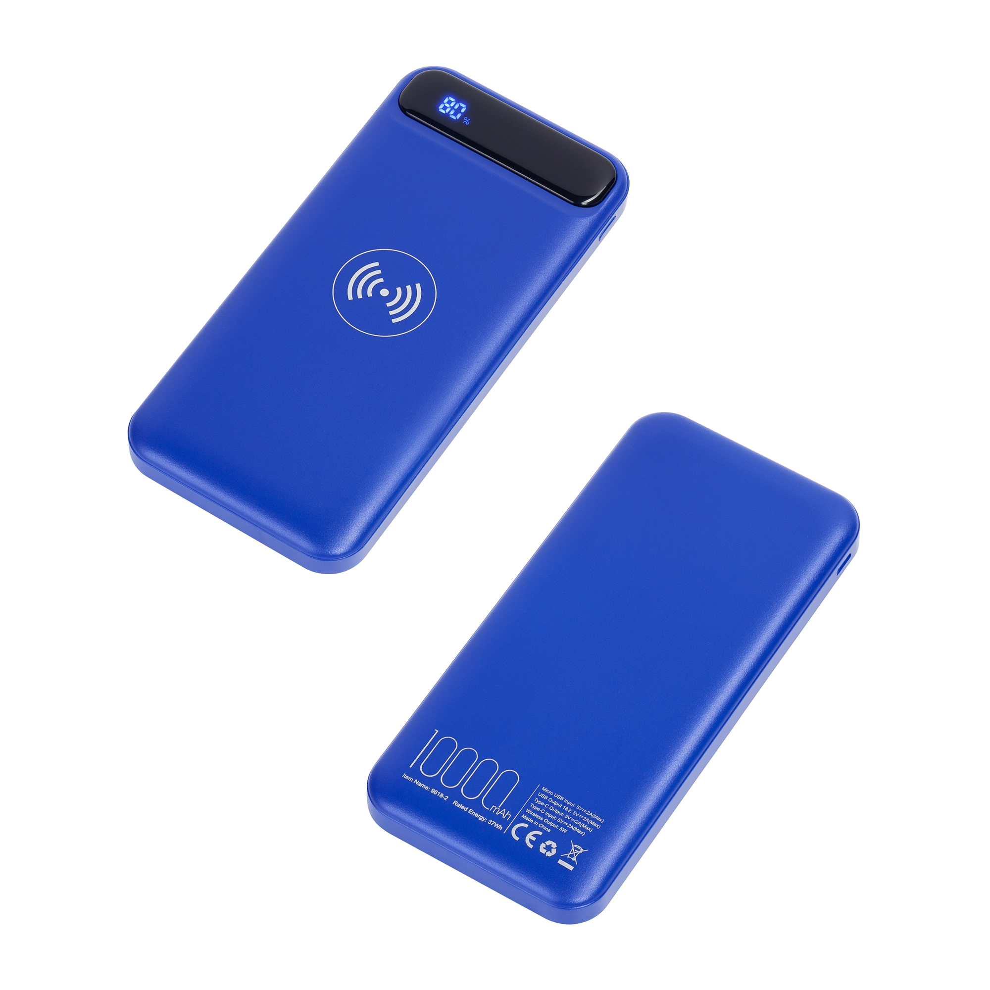 Беспроводное зарядное устройство "Quantum", 10000 mAh с цифровым индикатором заряда, синий