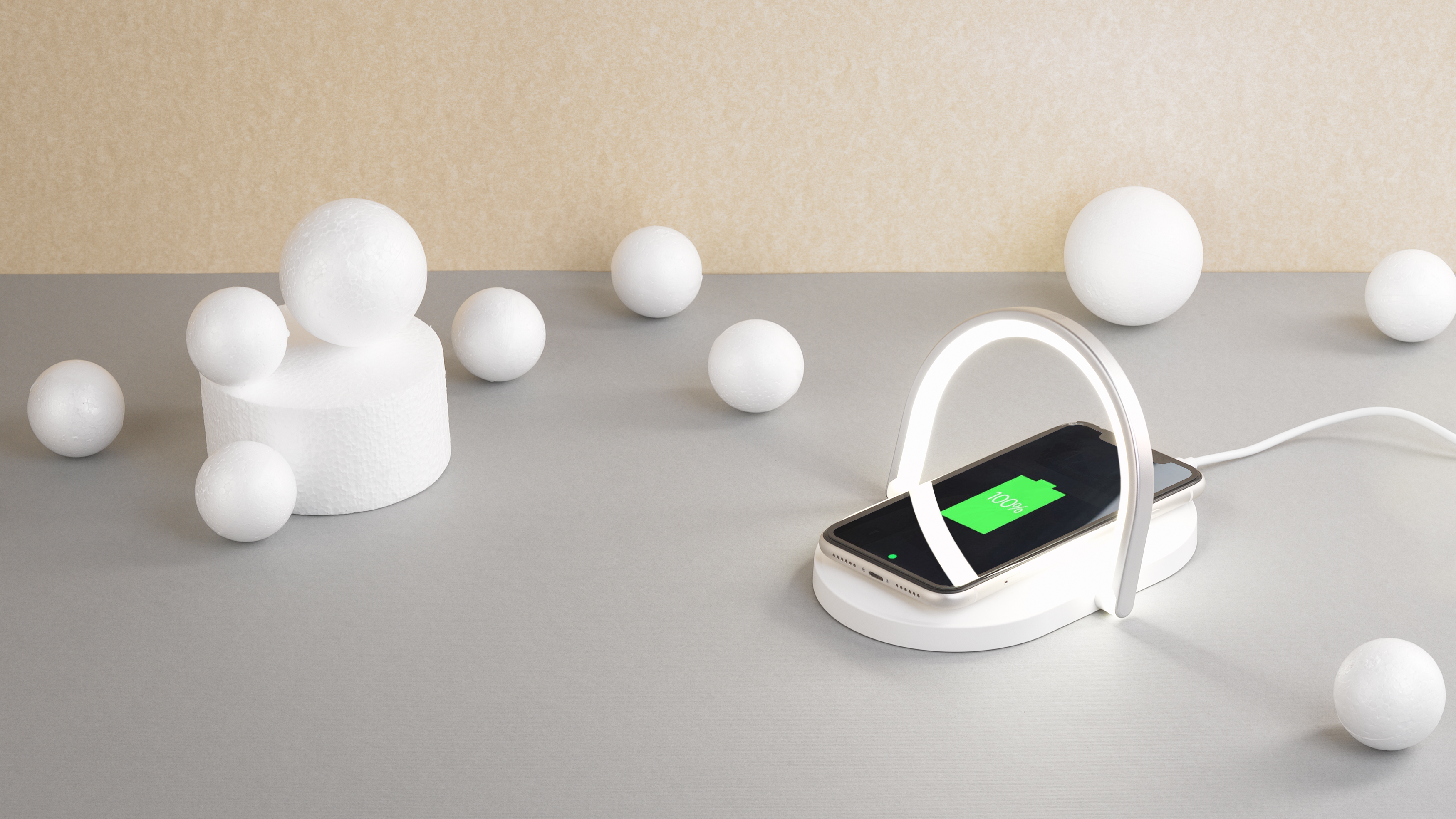 Лампа складная с беспроводным (15W) зарядным устройством "Sky Light", белый с серым