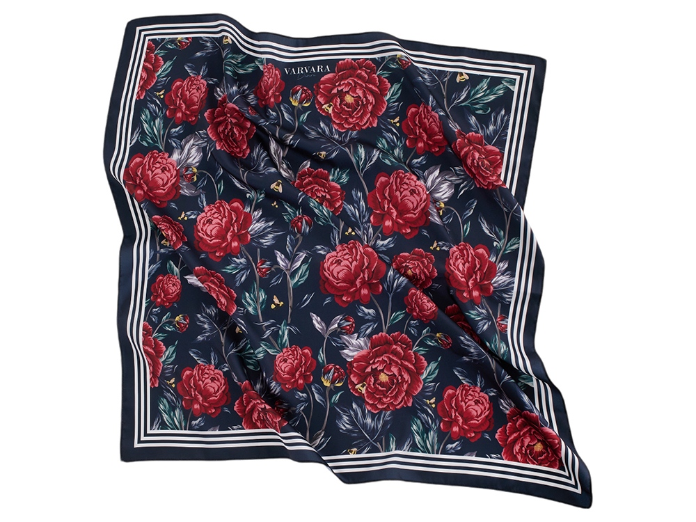 Платок Русские сезоны темно-синий с логотипом Varvara | Print Logo