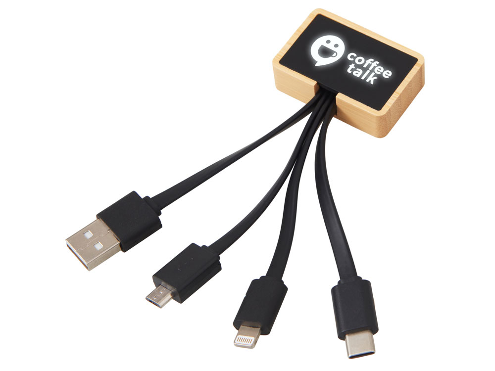 Кабель 3-в-1 с подсветкой лого Reedia S6 с логотипом Savio | Print Logo