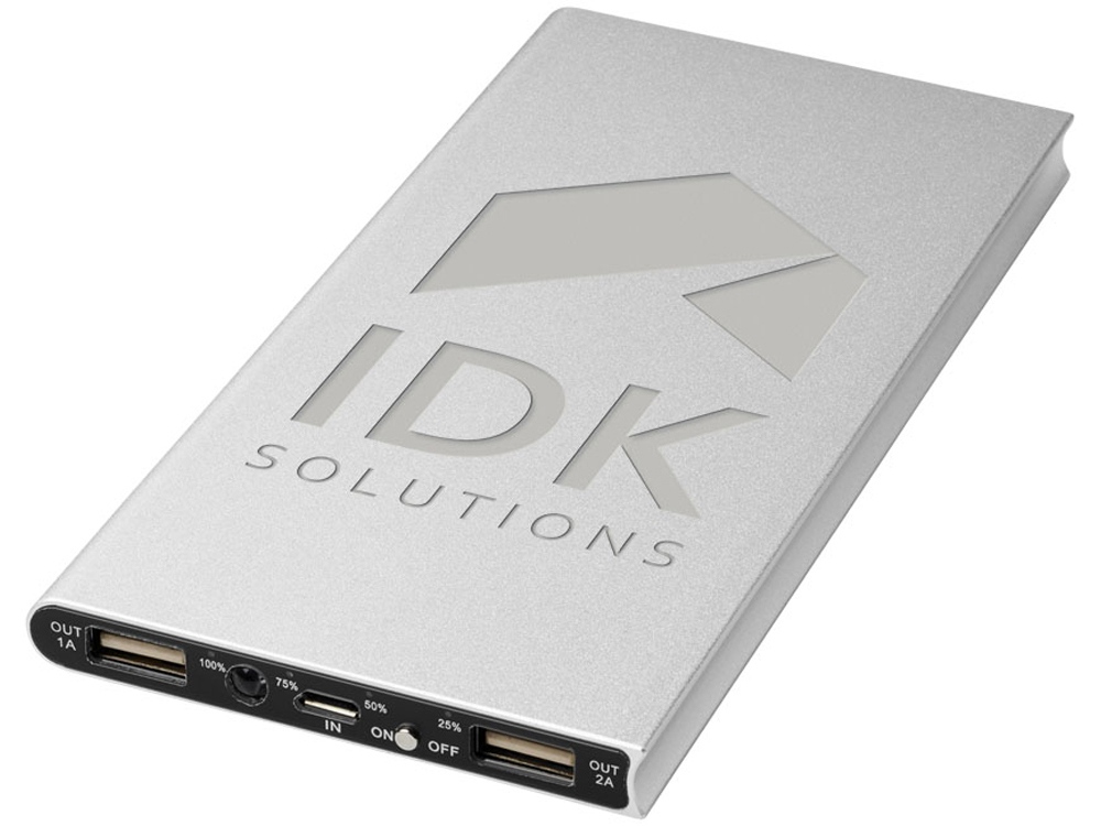 Алюминиевое портативное зарядное устройство Plate 8000 мА∙ч, серебристый