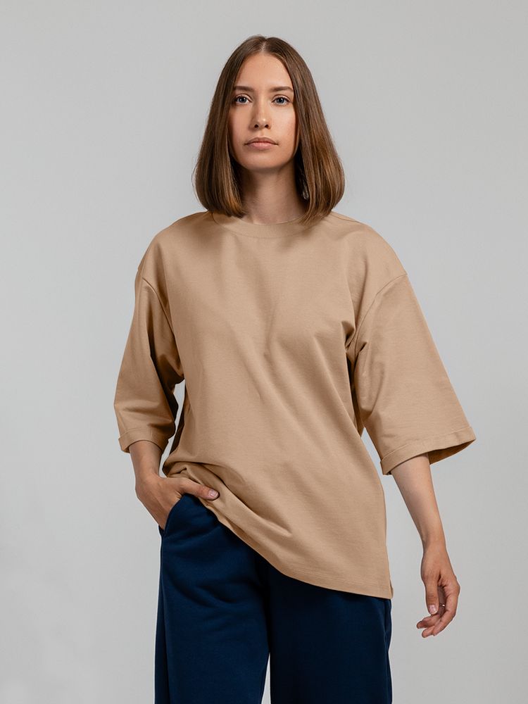 Футболка оверсайз унисекс Kosmos 2.0, бежевая, размер M/L