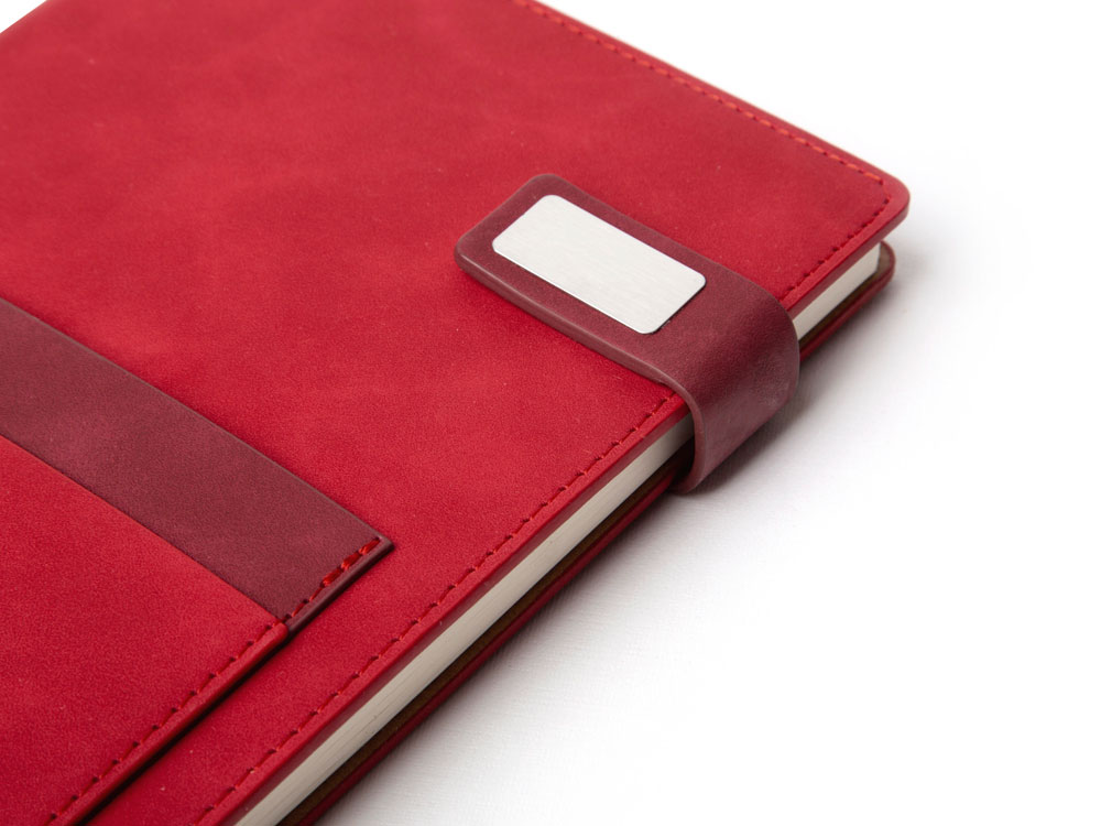 Бизнес блокнот А5 Freya с клапаном и карманом для визиток, твердая обложка, 128 листов, красный и (Р)