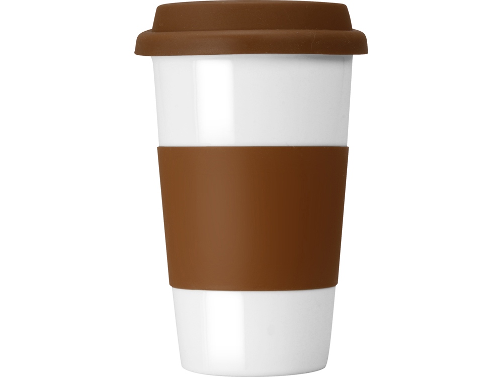 Кружка с силиконовой крышкой и манжетой Нью-Йорк 300мл, коричневый