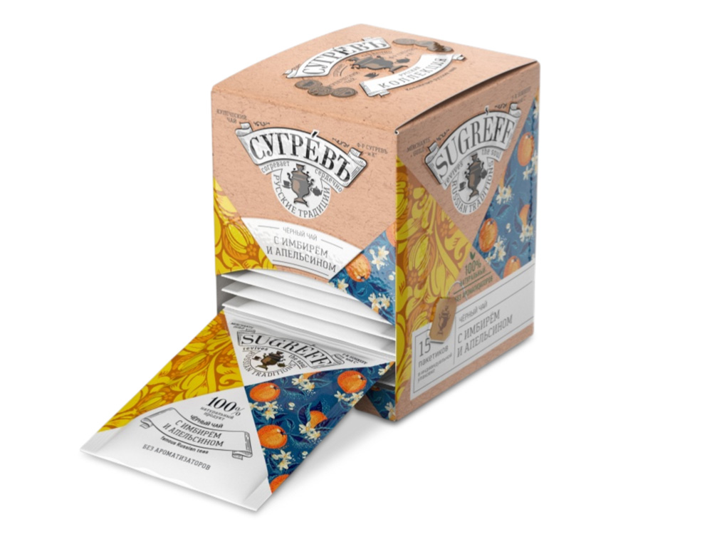Чёрный чай С имбирем и апельсином в индивидуальных саше с логотипом СУГРЕВЪ | Print Logo