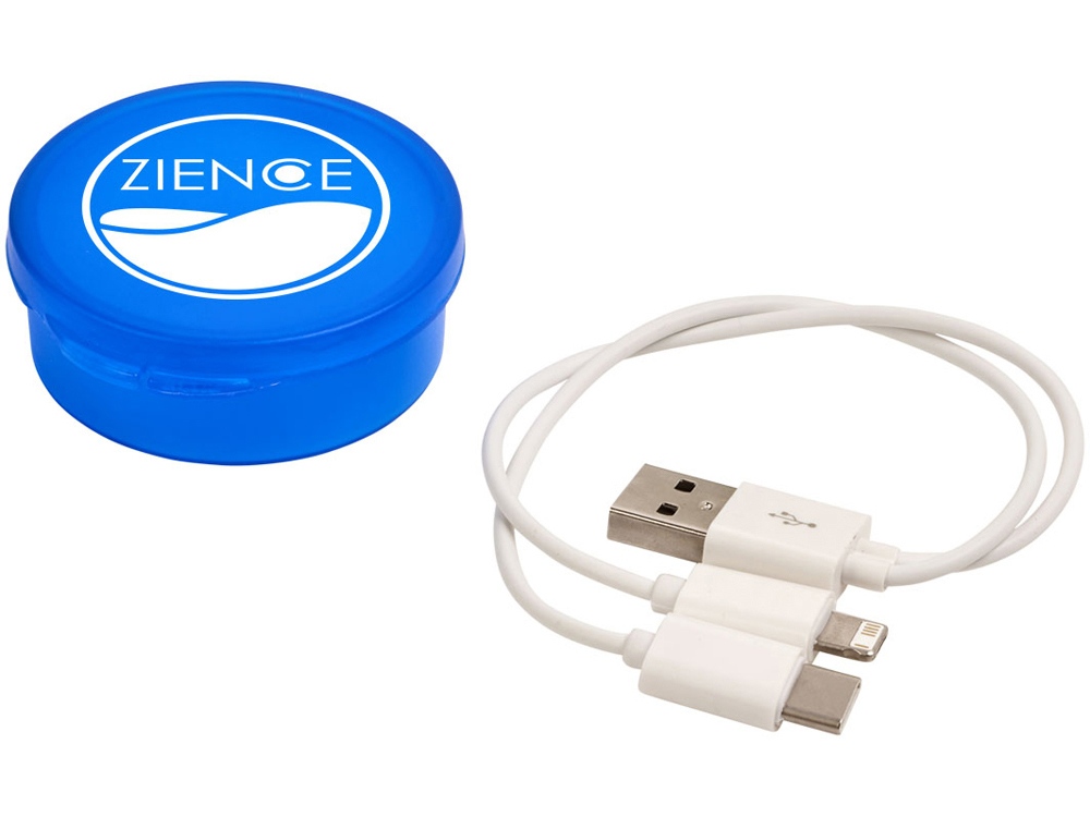 Кабель для зарядки Versa 3-в-1 в футляре,  прозрачный васильковый