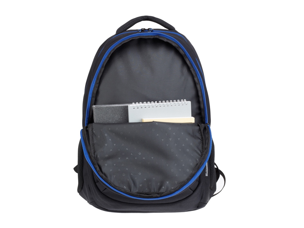 Рюкзак TORBER КЛАСС, черный с синей вставкой, полиэстер 900D, 45 x 32 x 16 см