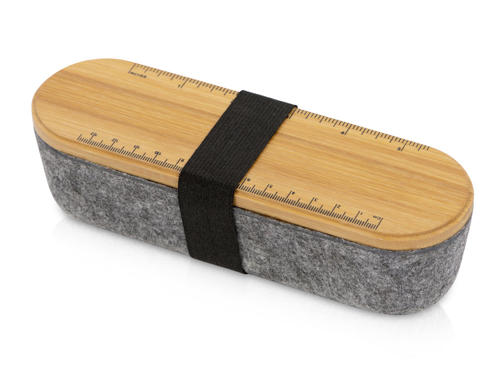 Пенал с линейкой и подставкой для телефона из бамбука Haruki с логотипом  | Print Logo