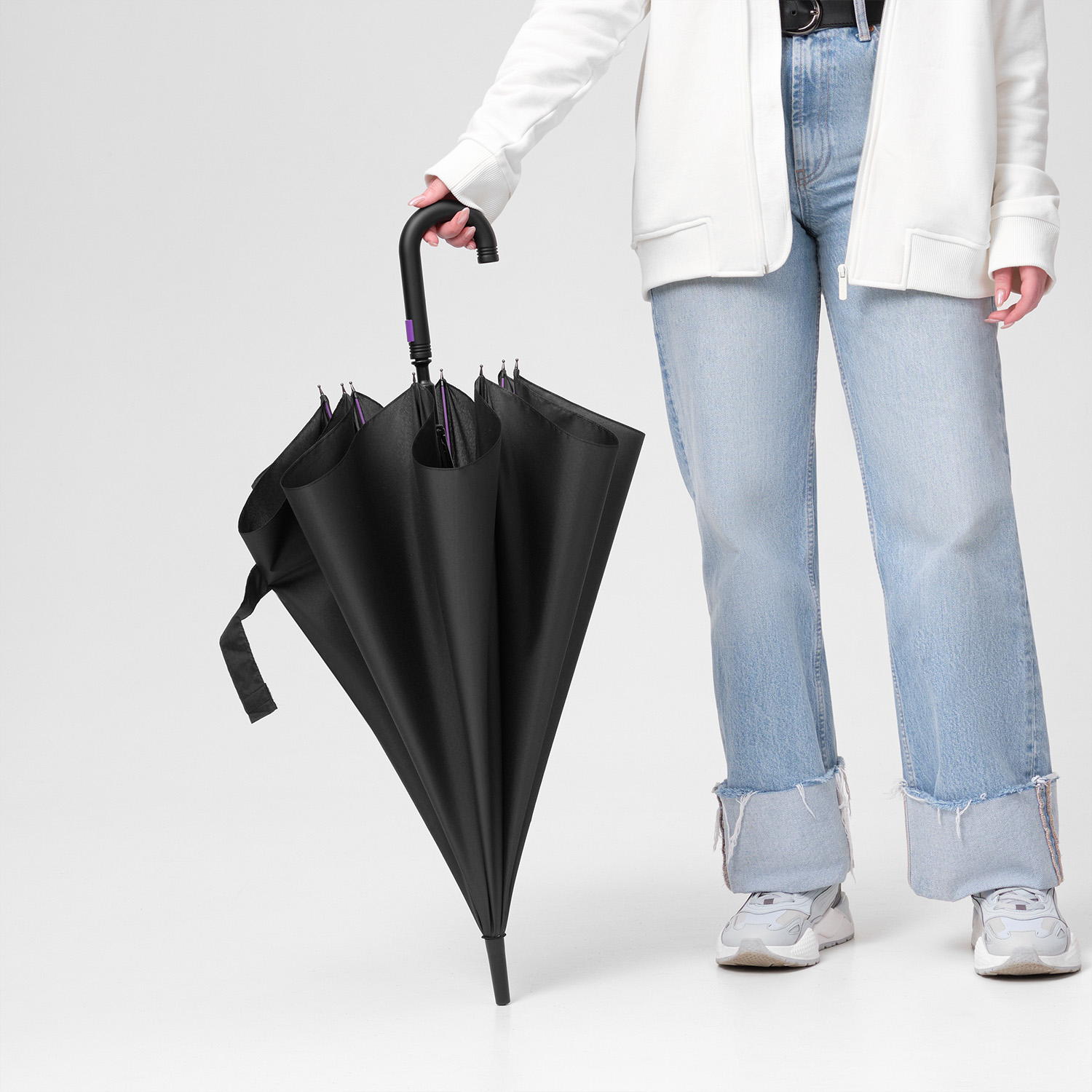 Зонт-трость Квантум (Quantum), черный/оранжевый фото на сайте Print Logo.