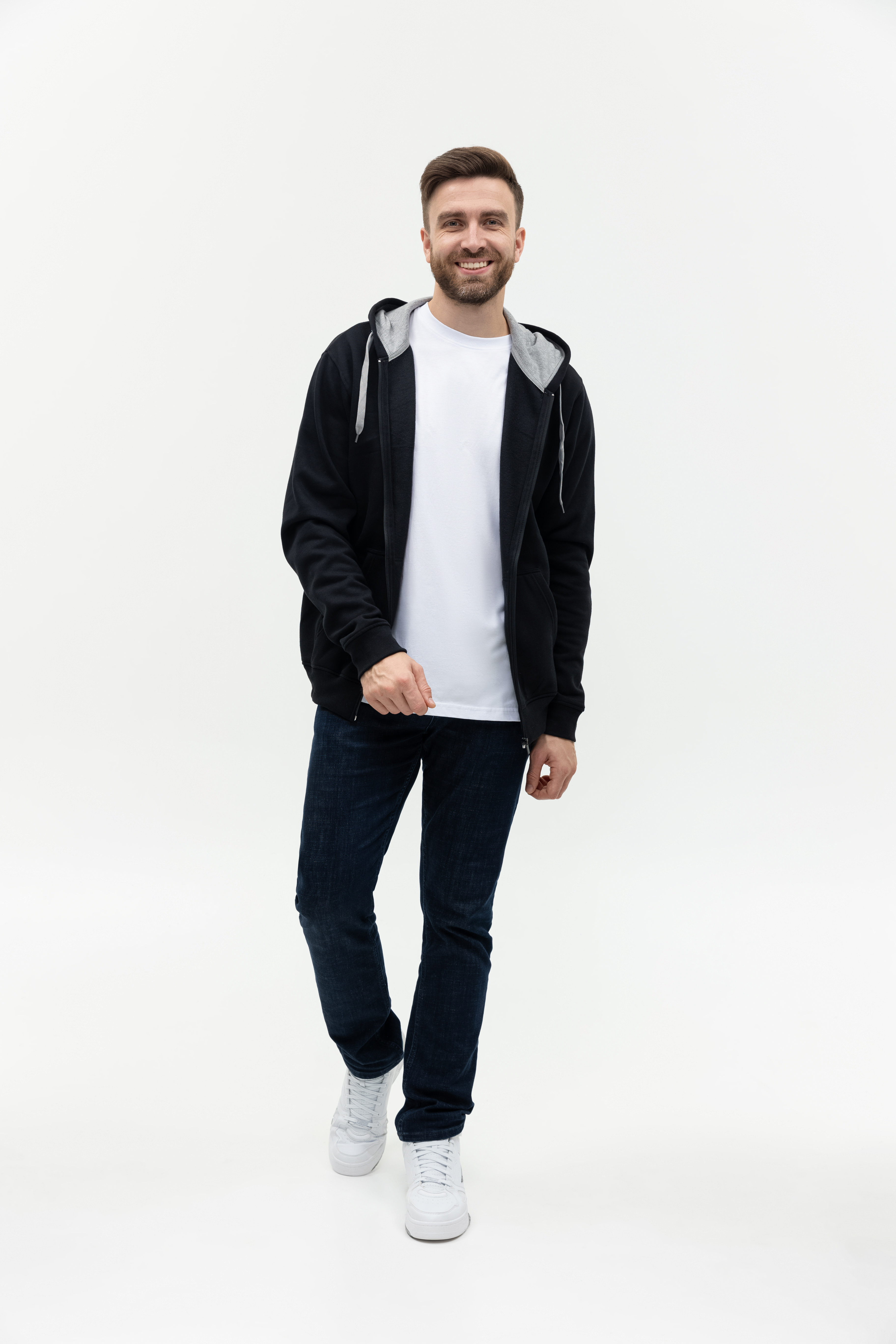 Толстовка мужская STAN с капюшоном на молнии футер с начёсом 280, 17, Чёрный,  (20)  (48/M)