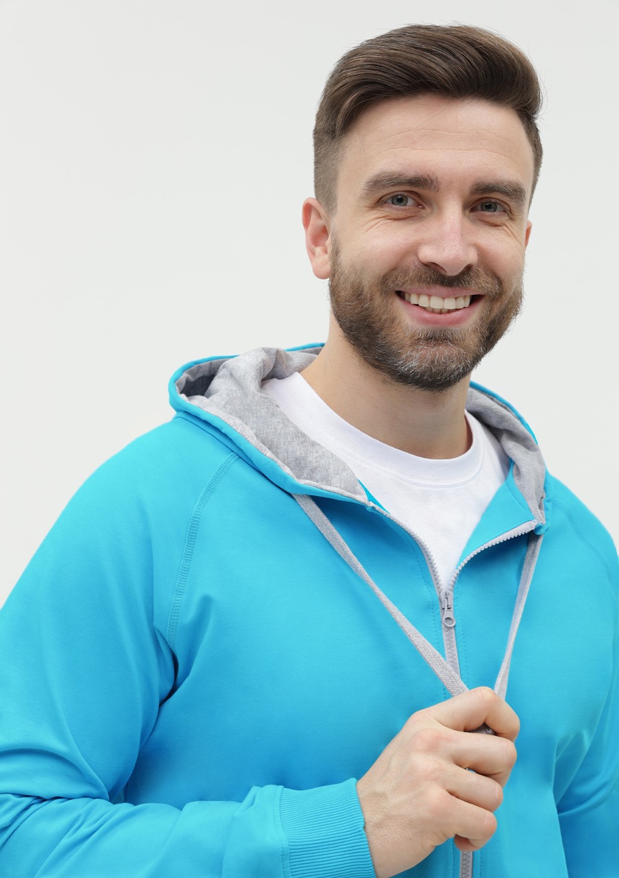 Толстовка мужская STAN с капюшоном на молнии футер без начёса 260, 61, Бирюзовый,  (32)  (54/XXL)