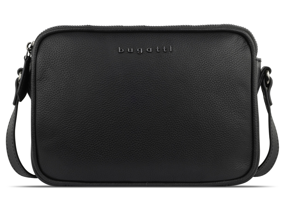 Сумка кросс-боди женская BUGATTI БЕЛЛА | BELLA, чёрная, воловья кожа/полиэстер, 22х6х15,5 см