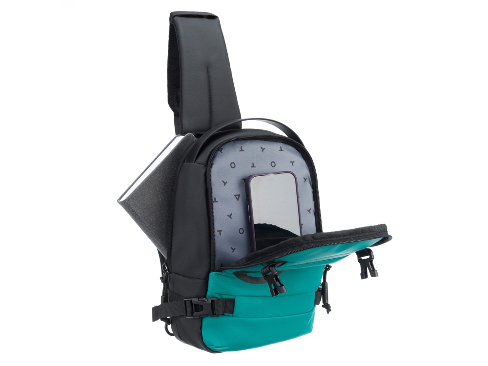 Рюкзак на одно плечо TORBER ЭКСТРИМ, зелёный/чёрный, 20 х 8 х 31 см, 5л