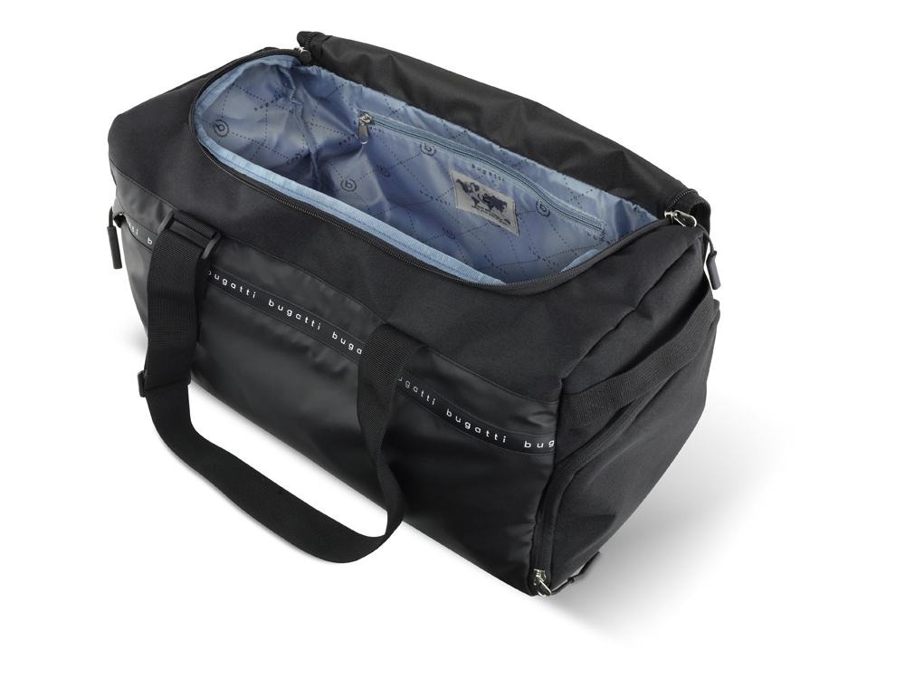 Сумка спортивная BUGATTI БЛАНК ОБЛЕГЧЕННАЯ | BLANC DELIGHT, чёрная, нейлон RPET600D/тарпаулин/полиэстер, 47х23х28 см, 22 л