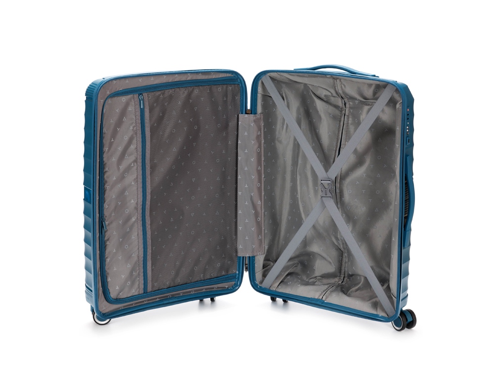 Чемодан TORBER НЕВО, синий, полипропилен, 45 х 26 х 66 см, 66 л