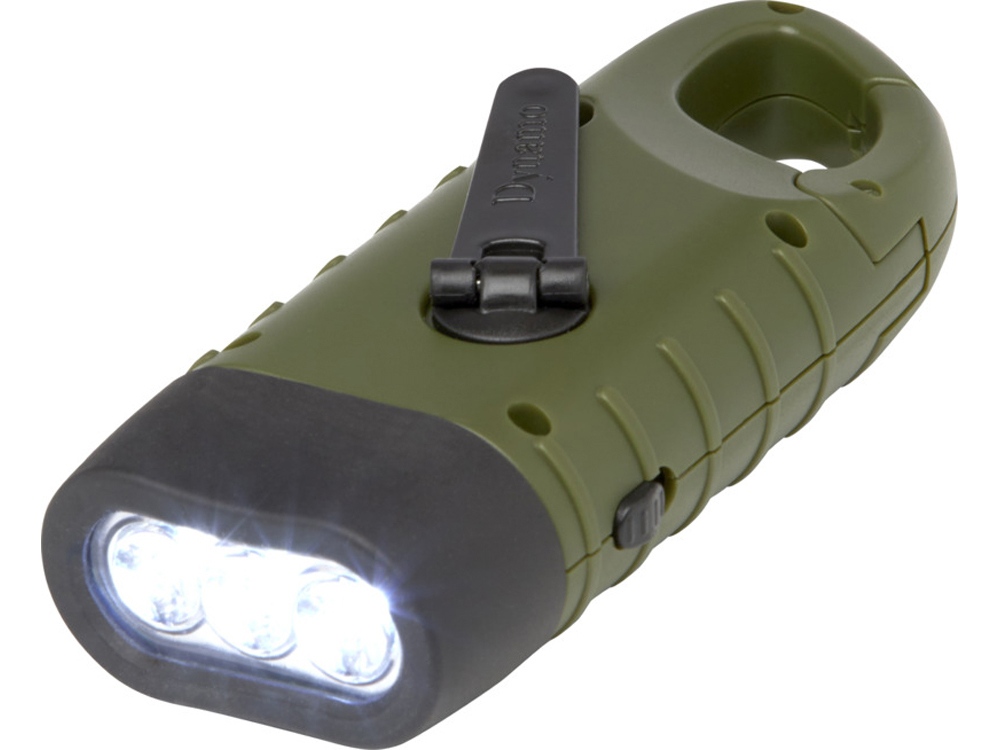 Динамо-фонарик с солнечной батареей и карабином Helios с логотипом Stac | Print Logo