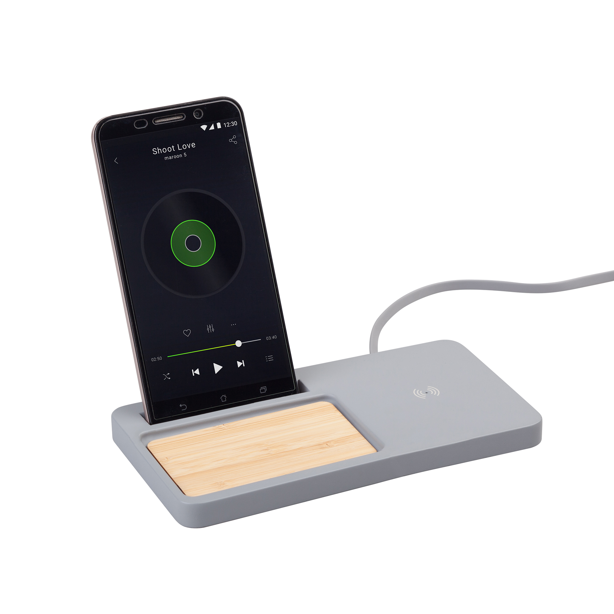 Настольный органайзер "Stonehenge" с беспроводным зарядным устройством, камень/бамбук фото на сайте Print Logo.