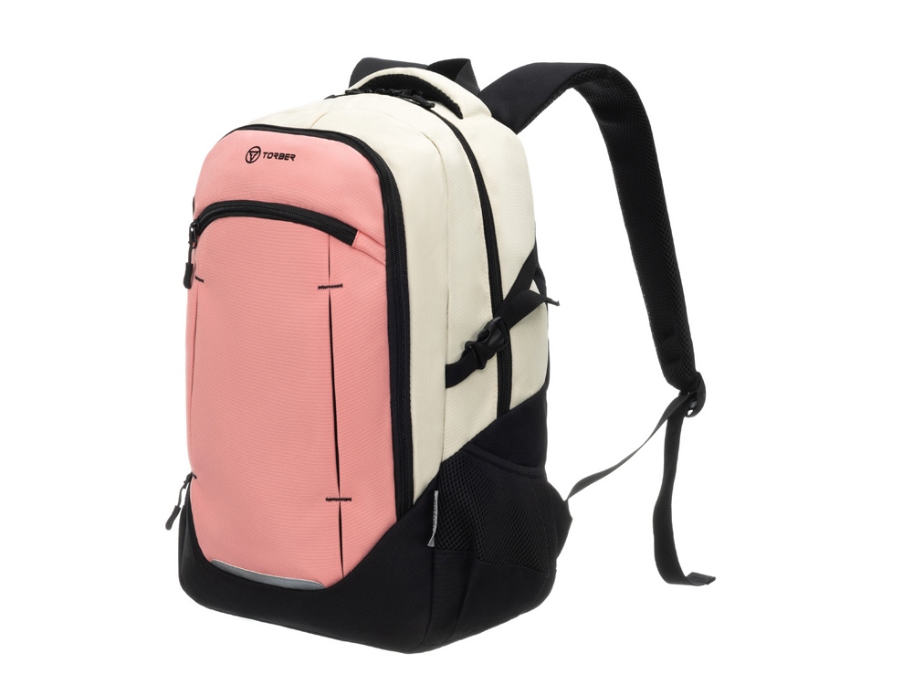 Рюкзак TORBER КЛАСС, персиковый, 46 x 32 x 18 см + Мешок для сменной обуви в подарок!