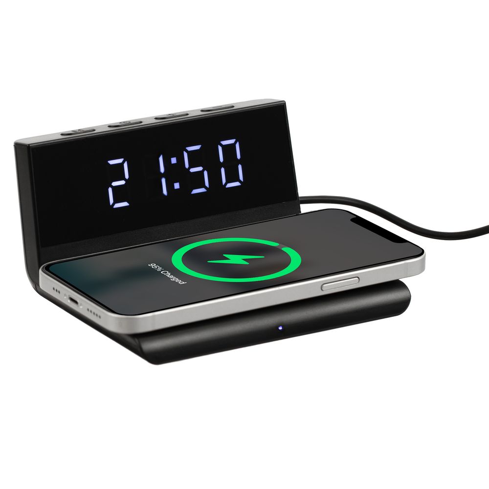 Станция беспроводной зарядки с часами Electron, ver.2 с логотипом Uniscend | Print Logo