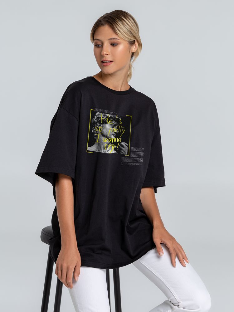 Футболка оверсайз «He is So Pretty. Давид» — пример нанесения логотипа (Соль) | Print Logo