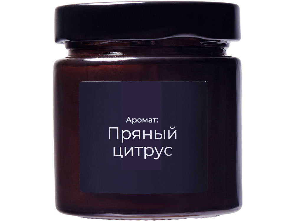 Свеча в стеклянной коричневой банке 200мл, аромат Пряный цирус, фитиль деревянный