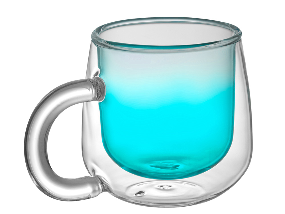 Кружка с двойными стенками с широкой ручкой и градиентным покрытием Fog, бирюзовый
