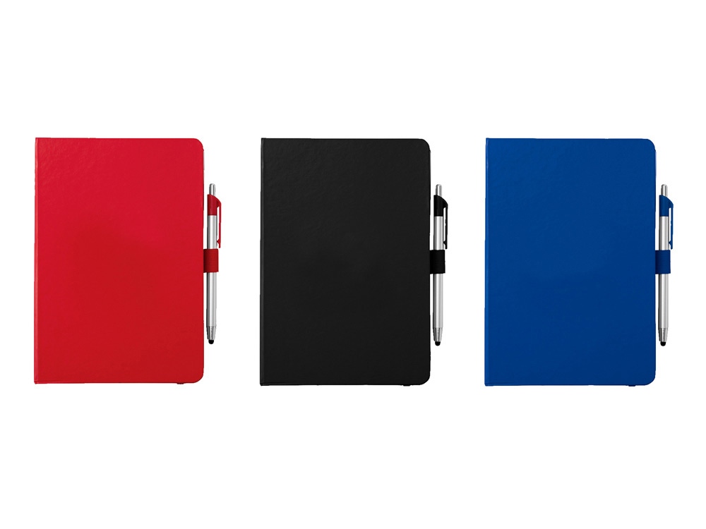 Блокнот A5 Crown с шариковой ручкой-стилусом, красный/серебристый