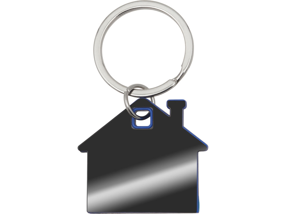Металлический брелок с пластиковой цветной вставкой SteelPop House, серебристый с синим