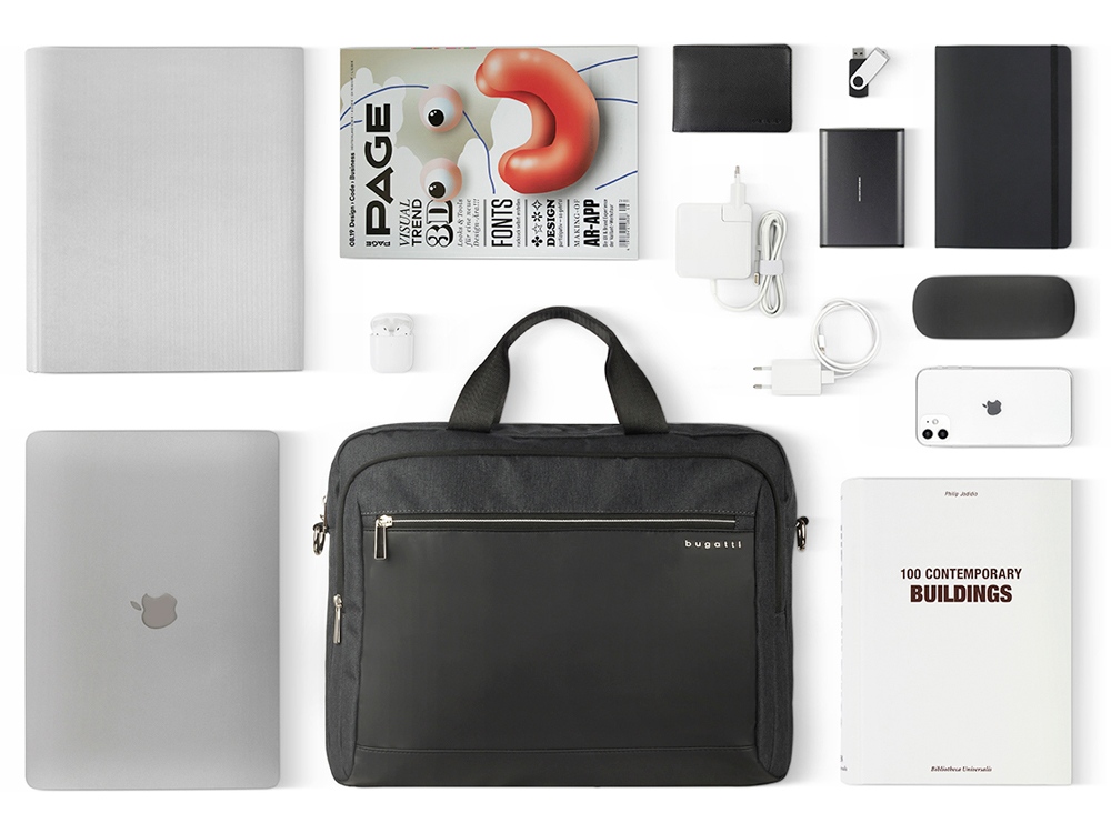 Портфель мужской BUGATTI СЕРА | SERA, антрацитовый, полиэстер, 40х11х34 см, 15 л