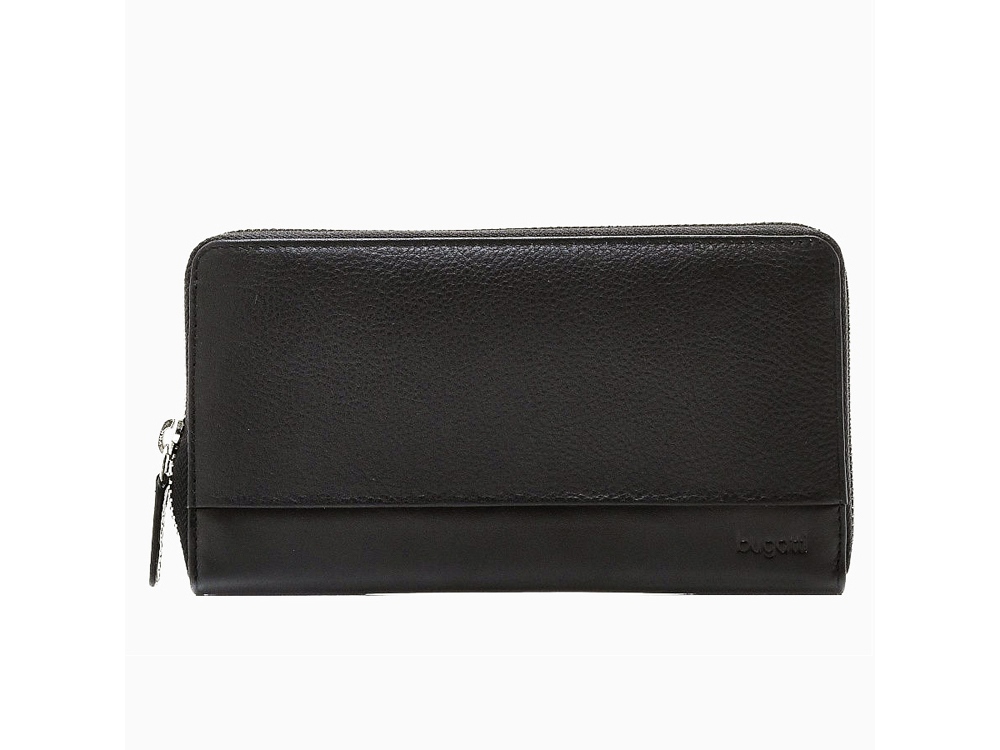 Кошелёк BUGATTI АТЛАНТА | ATLANTA, на молнии, чёрный, натуральная воловья кожа, 19,5х2,5х10,5 см