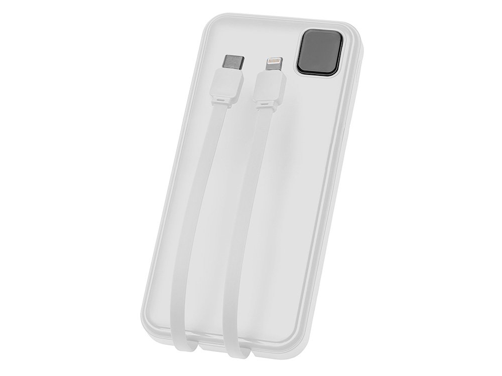 Внешний аккумулятор со встроенными кабелями Фрэйм, 10000мач, белый