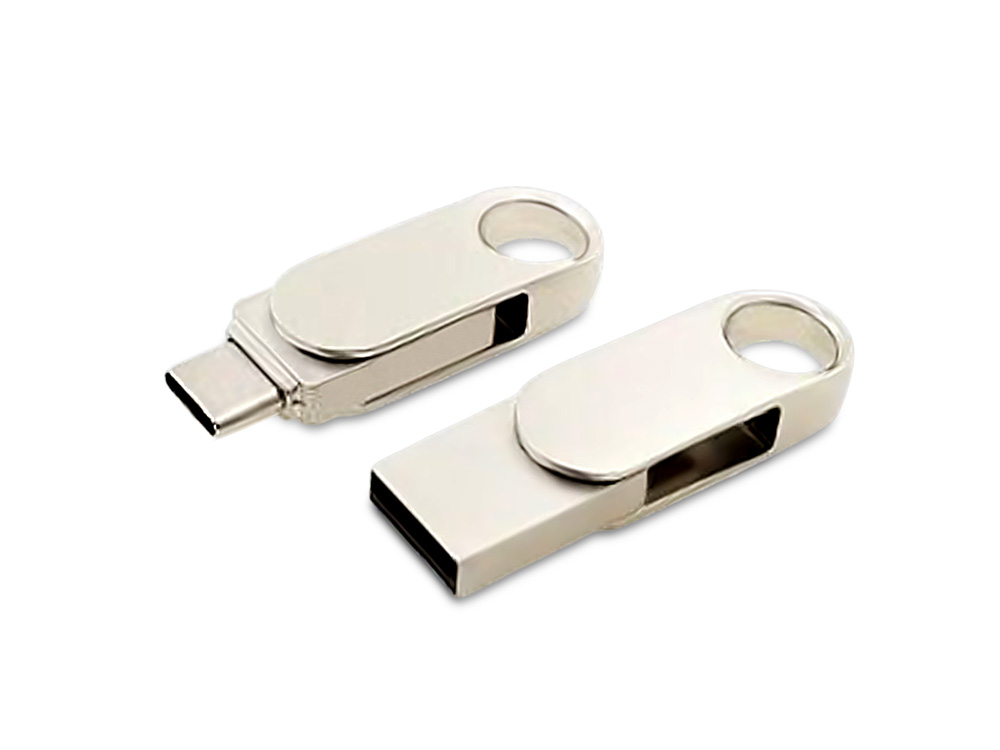 USB 2.0- флешка Uranium на 64 Гб с поворотным механизмом и дополнительным разъемом Type-C с логотипом  | Print Logo