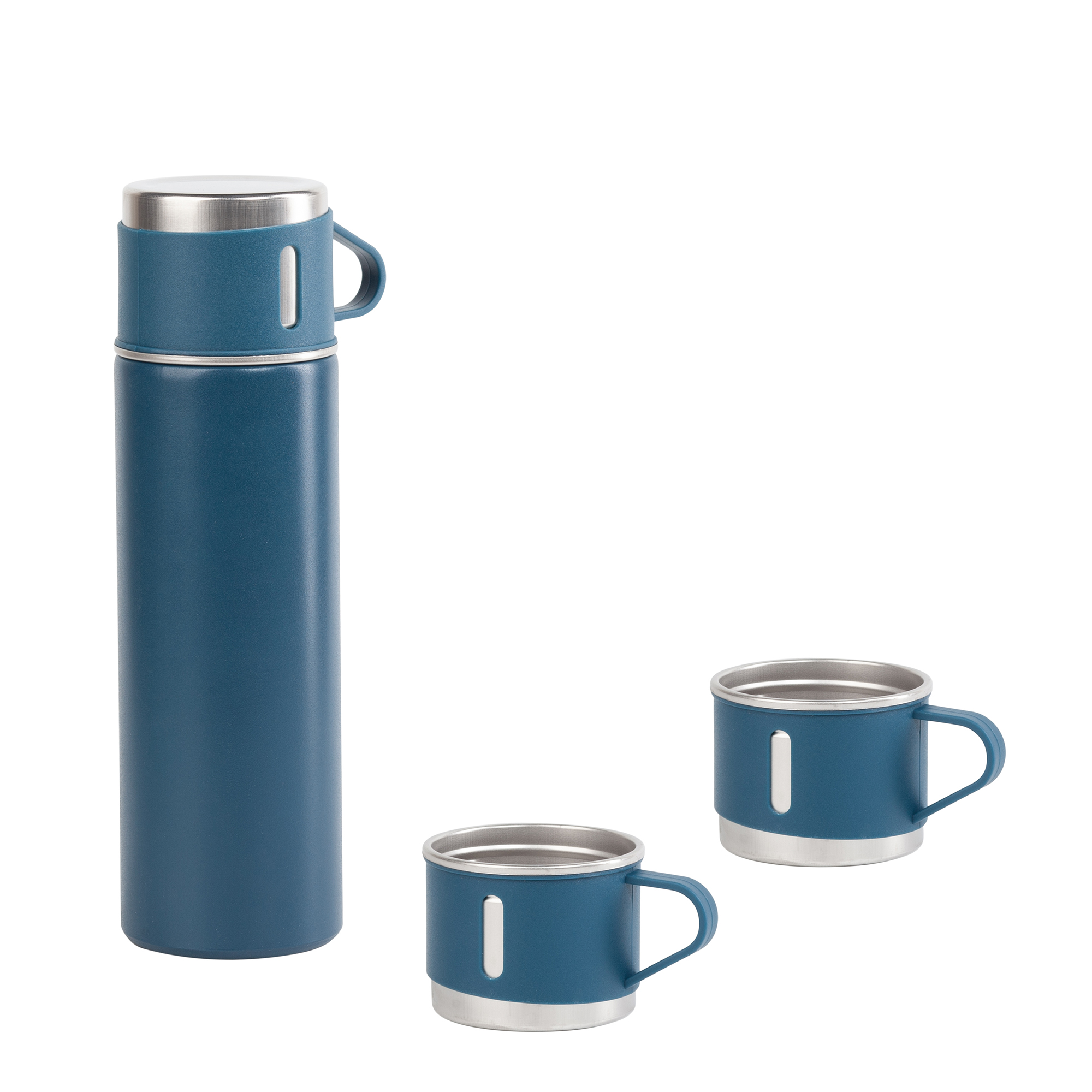 Набор подарочный "Алтай": термос, 3 кружки, покрытие пудра, серый